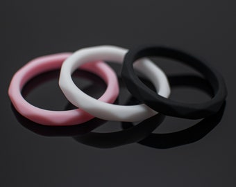 Ehering-Set für Damen, Silikon, 3er-Pack, rosa, weiße und schwarze Ringe