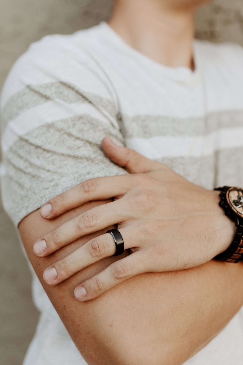 Gunmetal Tungsten Ring Men's Band, Obsidian Style Coffee, Mens Wedding Ring, Wedding Band, Sand Blasted Tungsten Carbide, 8mm width image 4