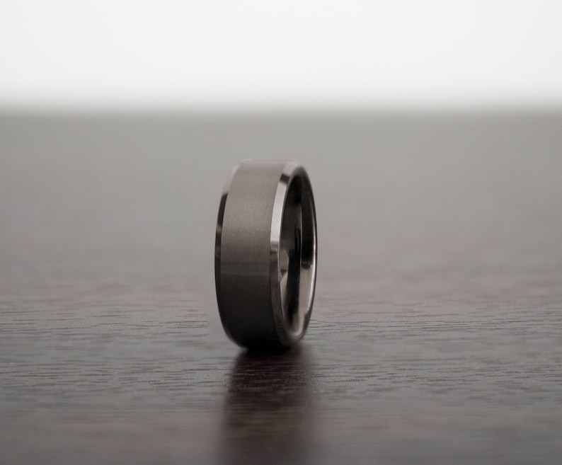 Gunmetal Tungsten Ring Men's Band, Obsidian Style Coffee, Mens Wedding Ring, Wedding Band, Sand Blasted Tungsten Carbide, 8mm width image 1