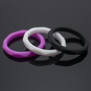 Women's Silicone Wedding Band Set, Ring Pack of 3, White Black & Purple