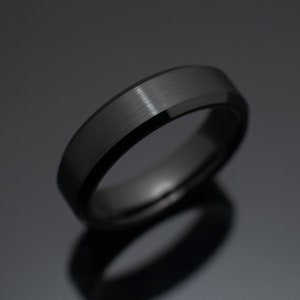 6mm Black Brushed Obsidian Tungsten Wedding Band, Center Brushed with Beveled Edges Wedding Ring