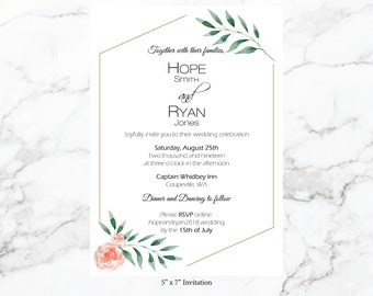 Geometric Blush Wedding Invitation 5"x7"