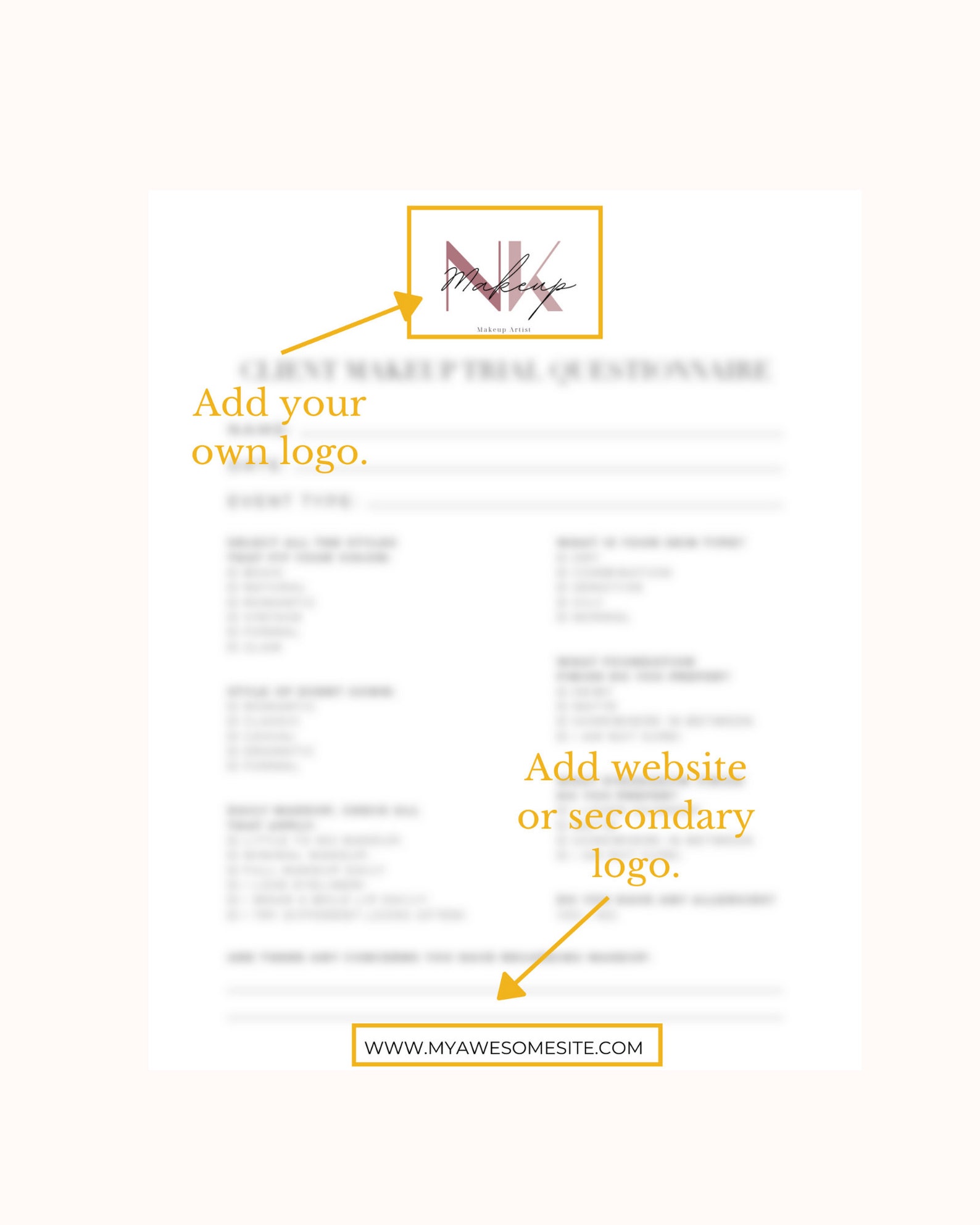 Makeup Artist CANVA Client Questionnaire & Makeup Trial Etsy