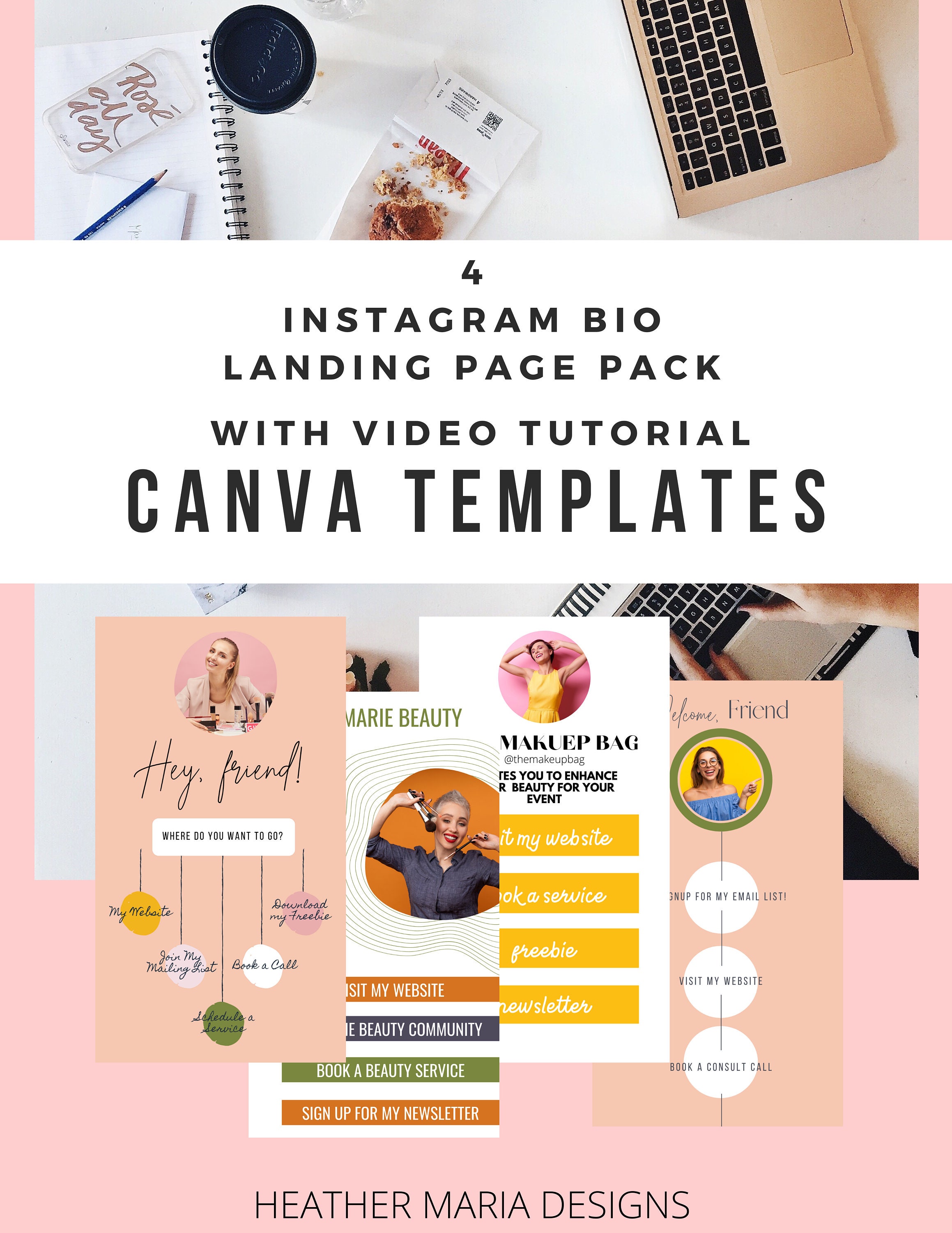 4 CANVA Instagram Bio Landing Page Templates Makeup Artist Etsy