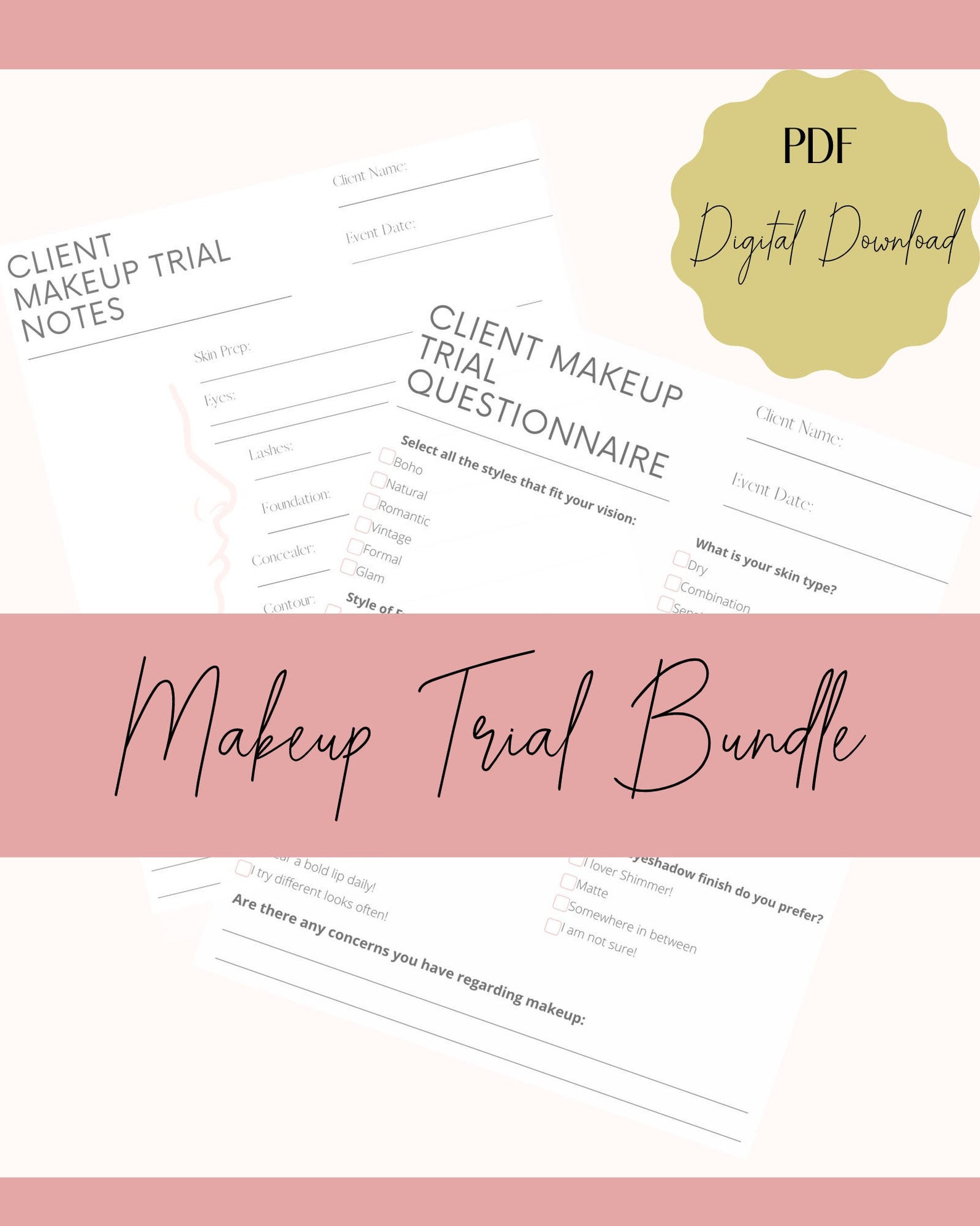 Makeup Artist Client Questionnaire & Makeup Trial Notes Etsy
