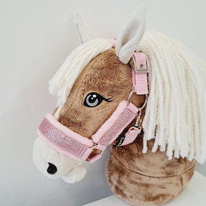 halter hobby horse  personalisable desired name headcollar for hobby horse with name halter for hobby horse glitter pink