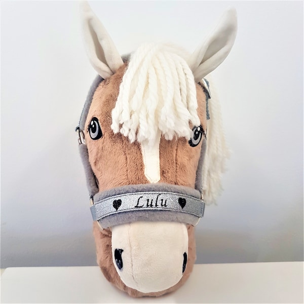 Halter Hobby Horse « Star Shine » ARGENT personnalisable nom souhaité Halter jouer au cheval licol Hobby Horse avec nom et paillettes