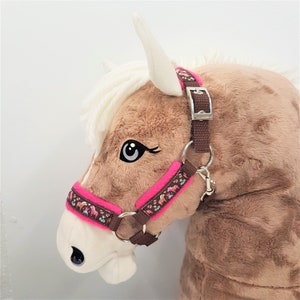 halter hobbyhorse brown pink &quot;Pony&quot; headcollar for hobbyhorse brown pink with braid halter for hobbyhorse with braid