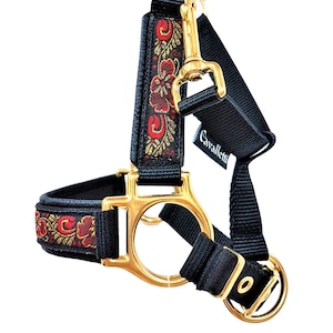 horsehalter mini size &quot;Marie Antoinette&quot; black and gold horse halter headcollar for horses xxs size miniature horse black fittings