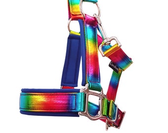 horsehalter Shetlandpony size &quot;Rainbow&quot;  deluxe pink horse halter  headcollar for horses xs size miniature horse pink unicorn