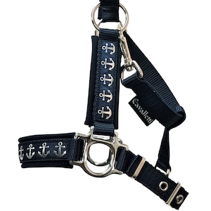 horsehalter headcollar horses  &quot;Anchor&quot; blue horse halter xxs size blue silver halter with name halter customizable