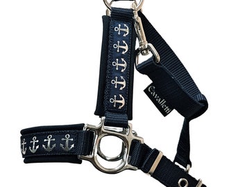 Pferdehalfter Größe Vollblut Cob • Anker • blau silber • Halfter mit Name • Halfter personalisierbar • horsehalter cob size •