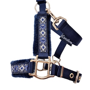 horsehalter headcollar for horses blue golden &quot;Victoria&quot; halter for horses size Full headcollar size L headcollar for horses size L