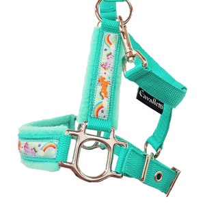 Licol Mini Shetty "Licorne" menthe Licol cheval taille Mini Shetty menthe avec licornes