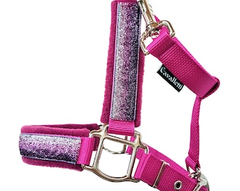 horse halter cob size "Babette" headcollar for horses cob size pink halter for horses glossy