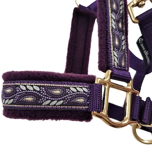 horsehalter headcollar for horses purple gold &quot;Zauberranke&quot; halter for horses size L headcollar Full purple  horsehalter size Full purple
