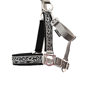 horse halter Tristan personalizable silver and black halter for horses xfull size for drafthorses headcollar for horses xfull size