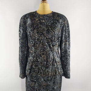 Vintage set of velvet blouse and pencil skirt