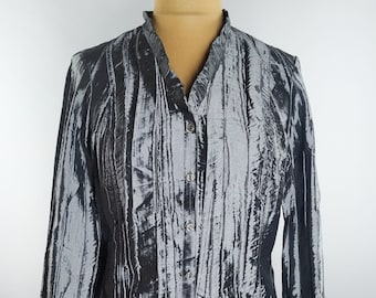 Vintage metallic blouse, silver shirt with ruffles