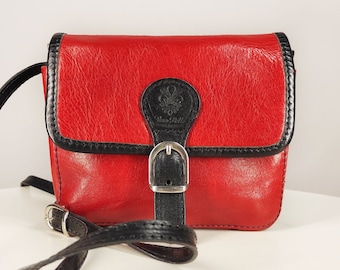 Red leather crossbody bag, small vintage women's purse