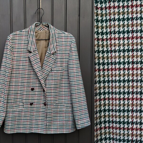 blazer vintage surdimensionné en imprimé houndstooth