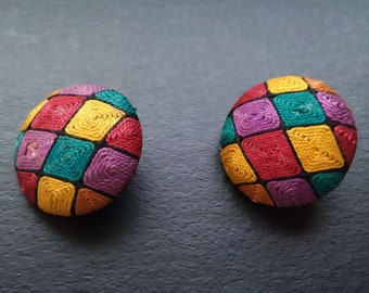 Vintage large clip-on earrings, bright color block earrings from the 60s