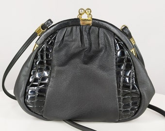 Vintage black shoulder bag, faux leather small crossbody bag