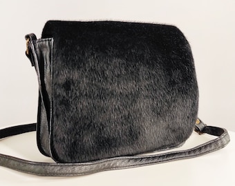 Sling Bag Black Faux Fur Purse JADEDLONDON Blackout Faux Fur