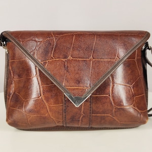 petit sac crossbody vintage en effet croc, sac à main en simili cuir marron