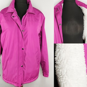 Bright vintage jacket in fuchsia with faux shearling lining