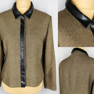 Wool vintage blazer with faux leather details