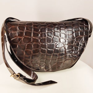 Women's Genuine Patent Leather Croc Print Top Handle Small Purse - ROMY TISA