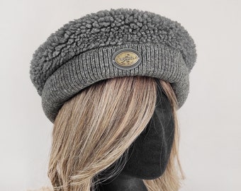 Vintage Kangol beret, faux shearling hat