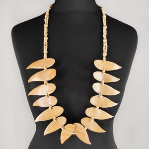 Vintage African necklace, wooden statement necklace, long bohemian necklace