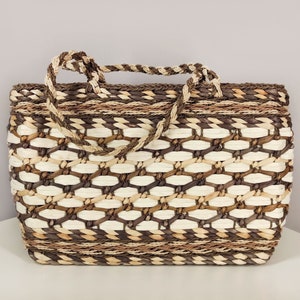 Vintage woven summer bag, bohemian straw handbag