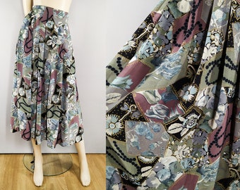 Vintage midi / maxi skirt in abstract print with pockets