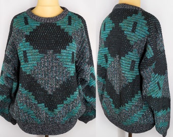 Oversized vintage wool sweater in abstract print