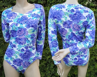 Bright vintage bodysuit, floral body with long sleeves