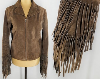 Vintage suede leather jacket with fringe sleeves