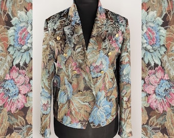 Double breasted vintage blazer, floral women's blazer with gold tone buttons