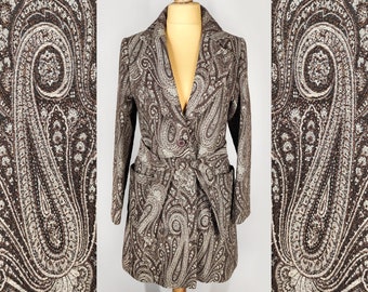 Vintage coat in paisley print with belt, wool blend women's belted jacket