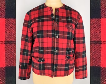 Vintage blazer in red tartan print, plaid women's jacket, grunge wool blazer