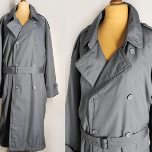 Trench vintage croisé, manteau des années 80 ceinturé gris foncé pour hommes