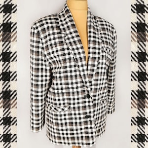 Vintage checkered blazer, classic women's wool blend blazer from the 90s