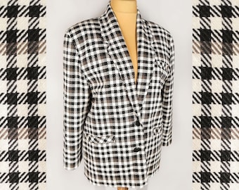 Vintage checkered blazer, classic women's wool blend blazer from the 90s