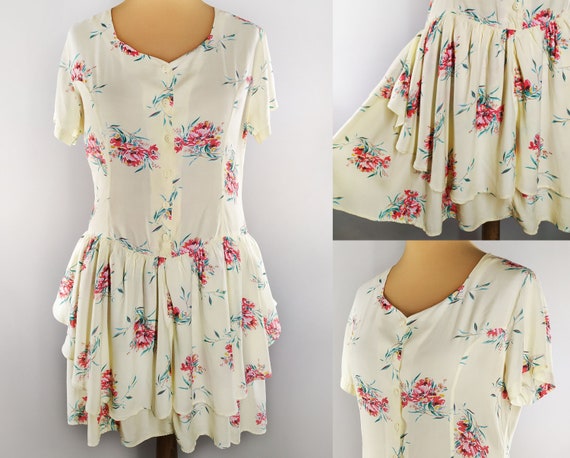 Vintage cottagecore floral ruffle mini dress in p… - image 1