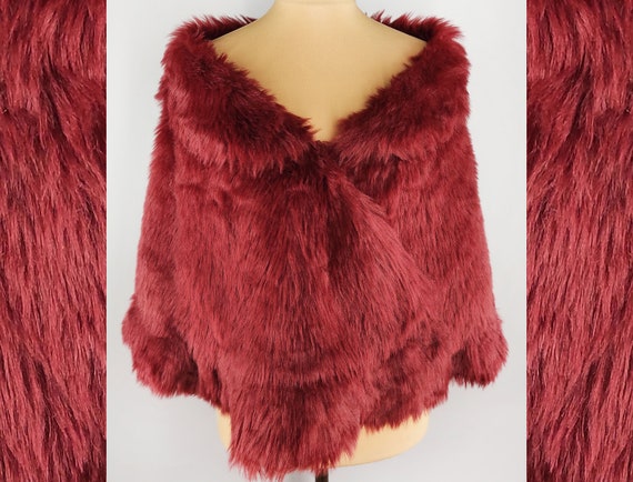 Vintage faux fur bolero, red fur shrug, kitsch wo… - image 1