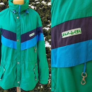 Vintage ski jacket, men's winter sports coat, bright skiing parka