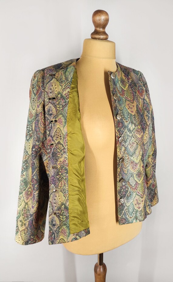 Vintage tapestry blazer with metallic sheen, wome… - image 8
