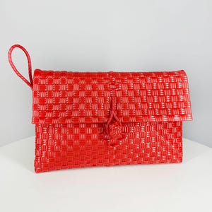 Bolso de mano tejido vintage, bolso de mano rojo para mujer, bolso de plástico de los años 70